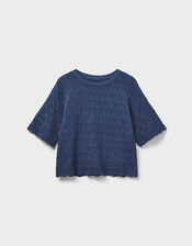 East Flora Pointelle Knit Tee, Blue (NAVY), large