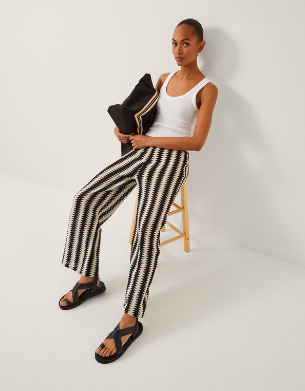 Cleo Crochet Stripe Wide Leg Pants, Black (BLACK), large