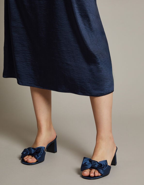 Tia Satin Bow Mules, Blue (NAVY), large