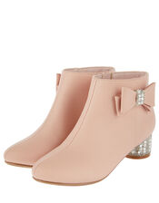 Belinda Pearl and Diamante Heeled Boots, Pink (PINK), large