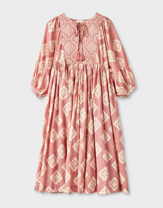 East Kaira Geometric Midi Smock Dress, Pink (BLUSH), large