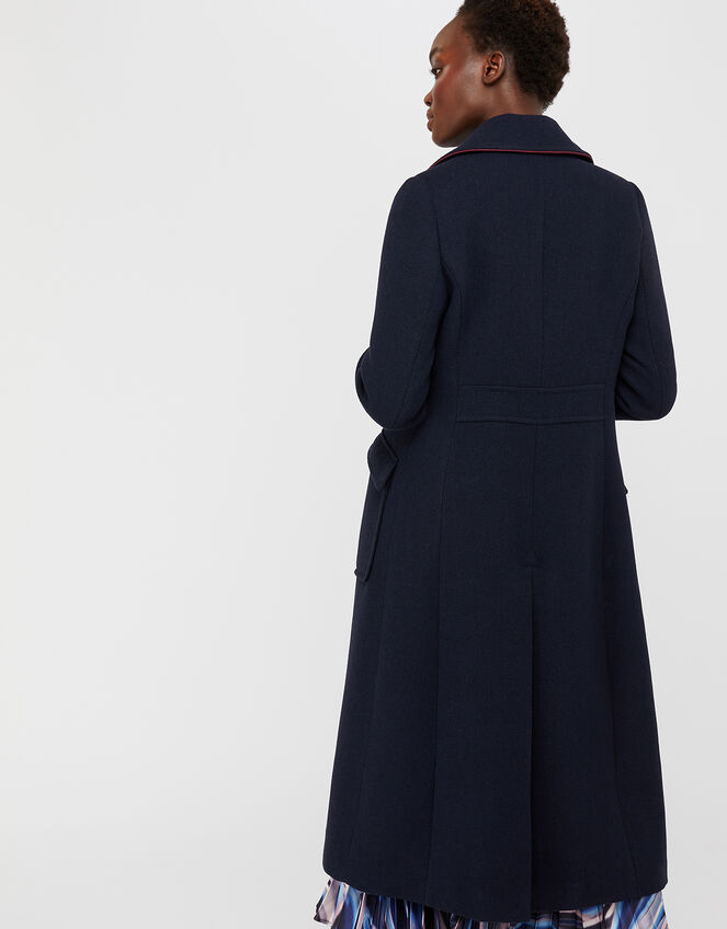Anna Maxi Military Coat in Wool Blend, Blue (NAVY), large