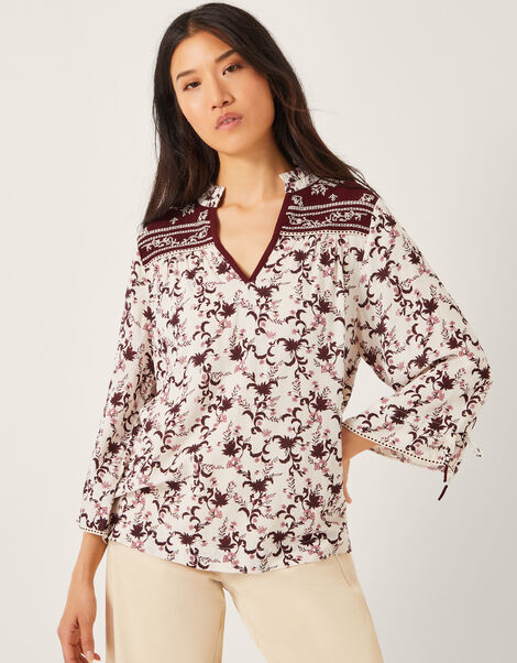 Jacqueline Floral Print Top, Ivory (IVORY), large