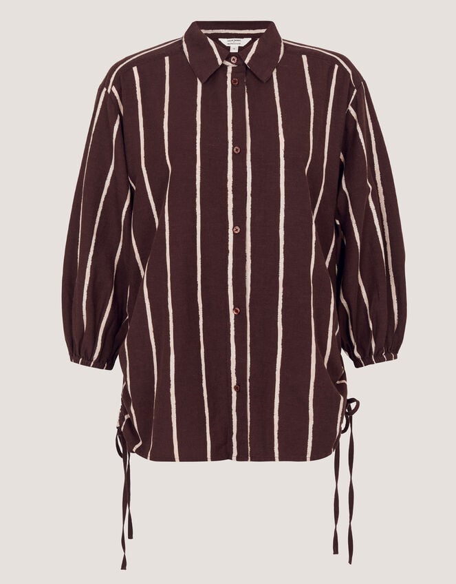 Callie Thorpe x Monsoon Stripe Linen Blend Shirt, Brown (BROWN), large