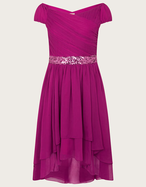 Abigail Bardot Chiffon Prom Dress Raspberry, Raspberry (RASPBERRY), large
