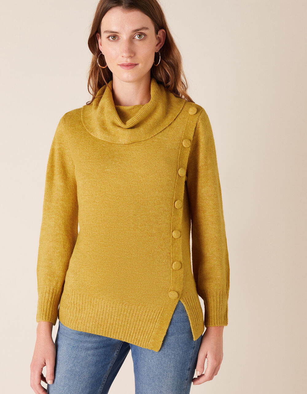 Button Side Knit Jumper Yellow Jumpers Monsoon Global.