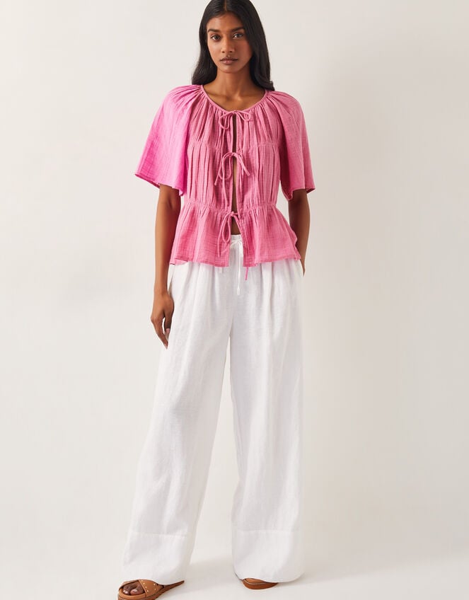 Marlee Short Sleeve Tie-Front Top, Pink (PINK), large