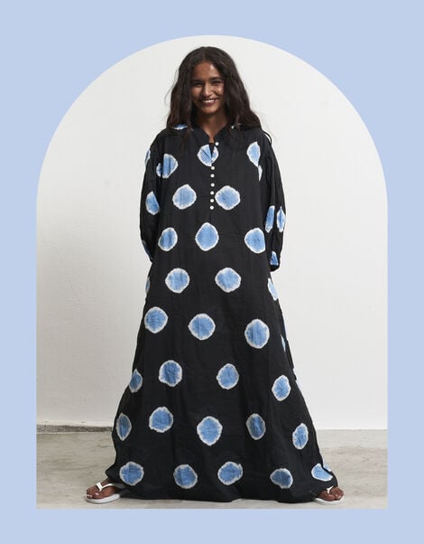 Par & Escala Josefa Puff Sleeve Print Maxi Dress, Black (BLACK), large