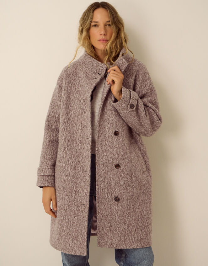 Belle Funnel Neck Boucl&eacute; Coat, Mink (MINK), large