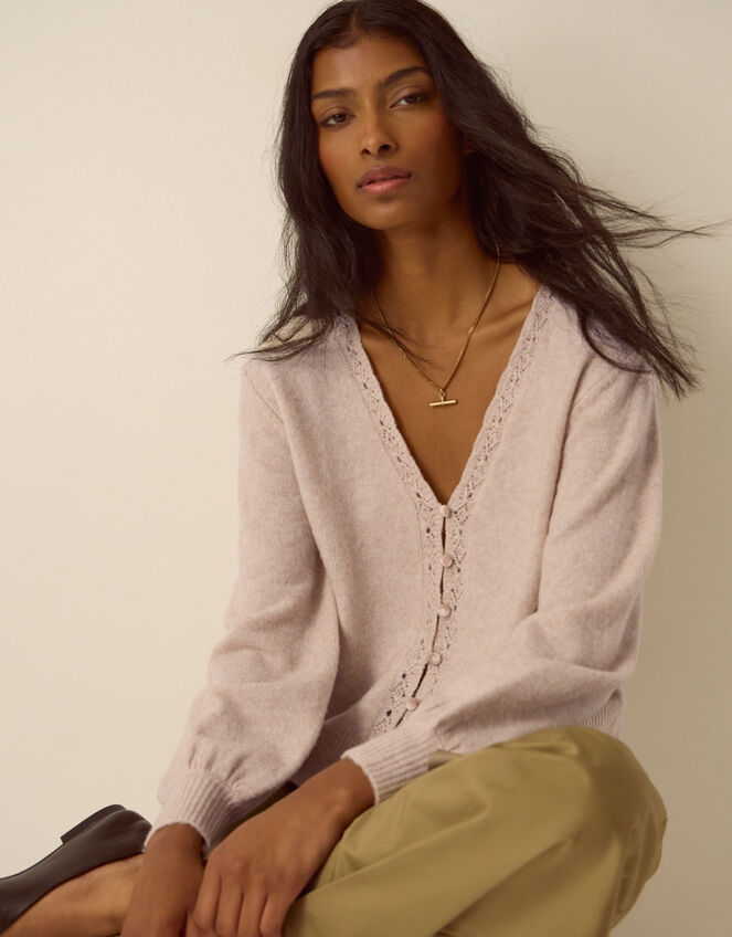 Talitha V-Neck Pointelle Cardigan, Mink (MINK), large