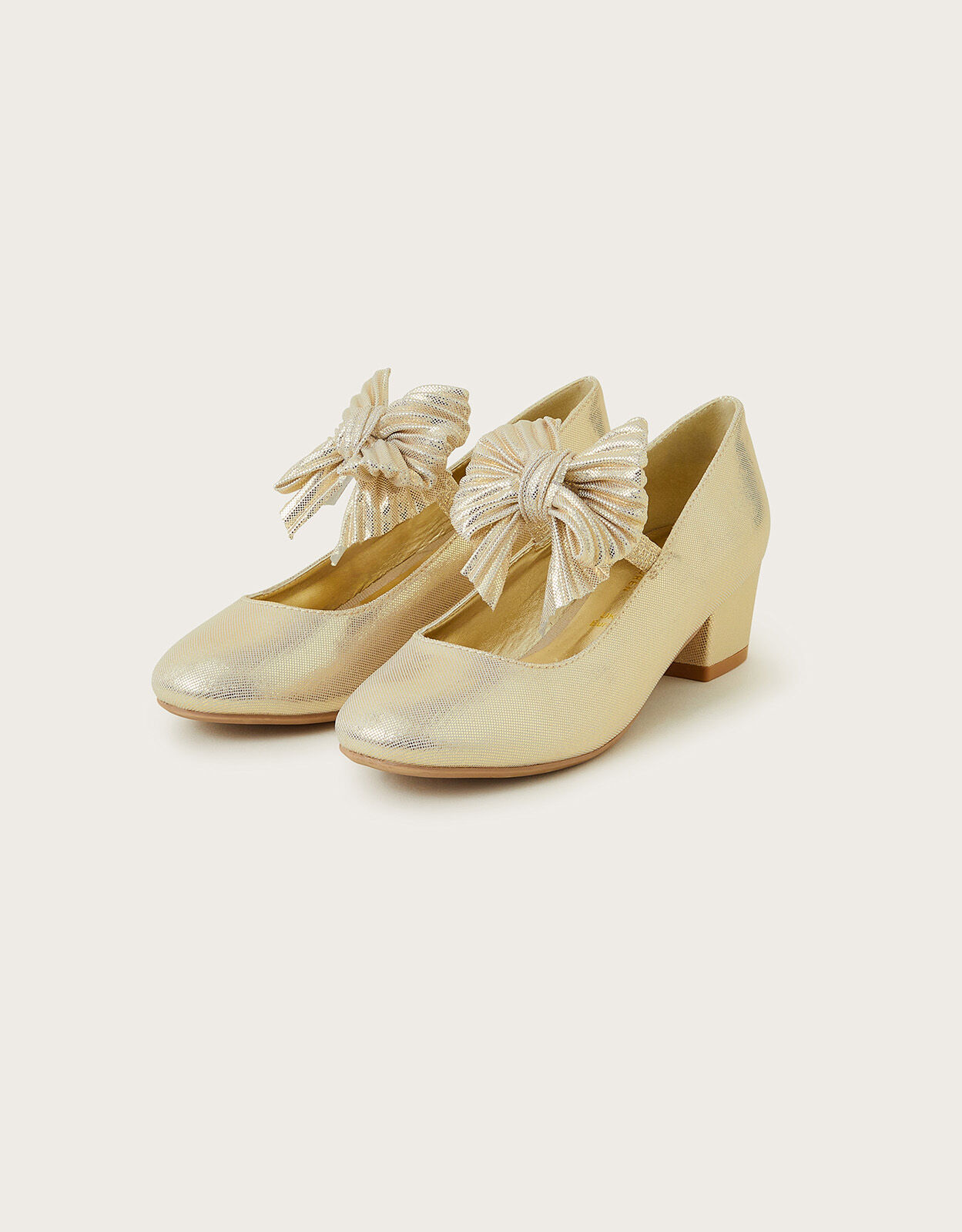 Pleated Bow Heeled Shoes Gold Girls Shoes Sandals Monsoon
