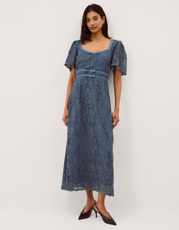 Regina Short Sleeve Lace Midi Dress, Blue (PETROL), large