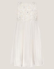 Delores Applique Floral Pleat Dress, Ivory (IVORY), large