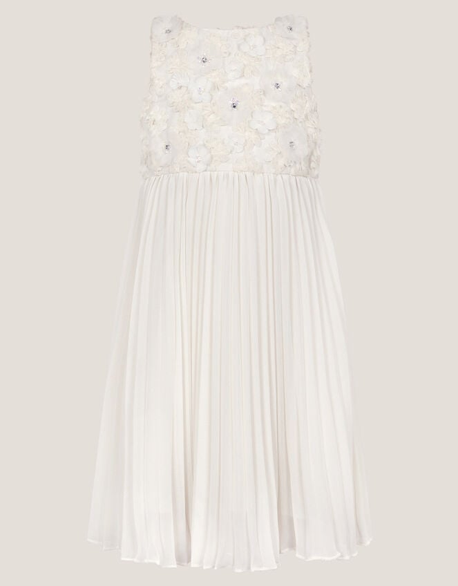 Delores Applique Floral Pleat Dress, Ivory (IVORY), large
