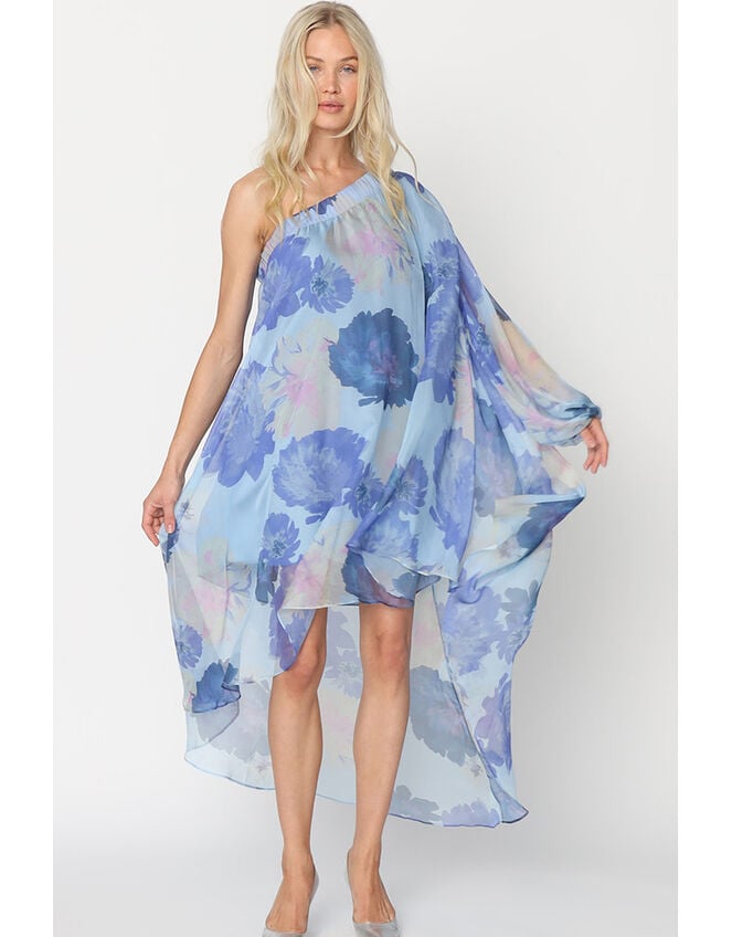 Crās Riley One-Shoulder Dipped Hem Dress, Blue (BLUE), large