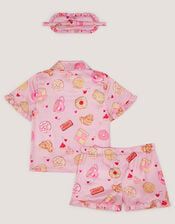 Tea Time Satin Short Pyjamas & Sleep Mask Set, Pink (PINK), large
