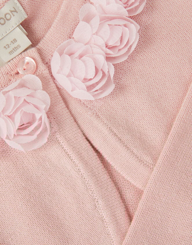 Baby Ottilie Appliqu&eacute; Rose Cardigan, Pink (DUSKY PINK), large