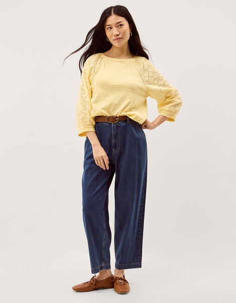 Fifi Broderie Sleeve Top, Yellow (YELLOW), large