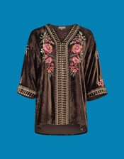 East Kora Embroidered Velvet Top, Brown (BROWN), large
