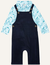 Newborn Dungaree and Shirt Set, Blue (NAVY), large
