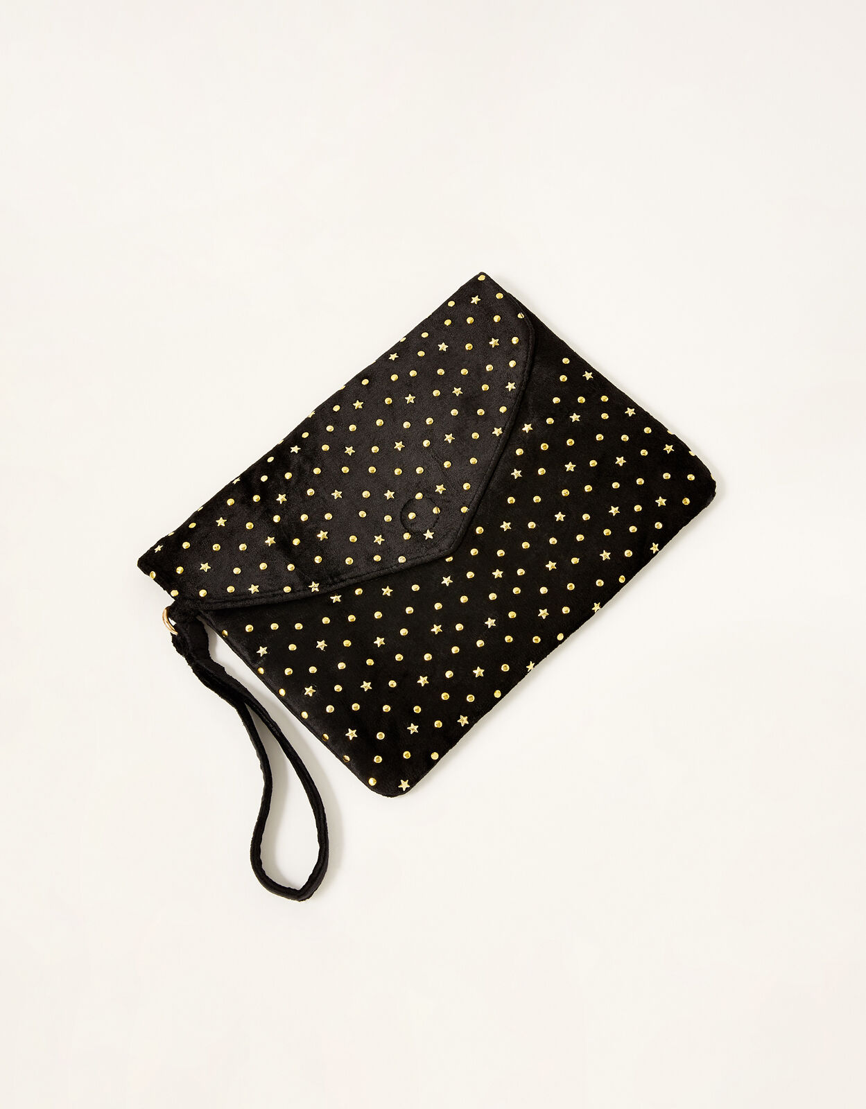 Black polka dot shop clutch bag