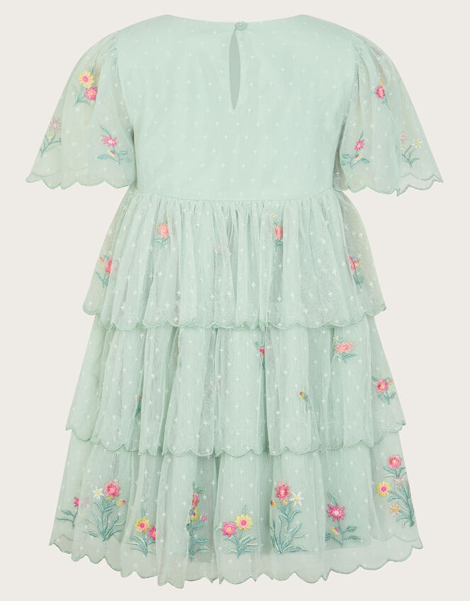 Floral Embroidered Tiered Tulle Dress, Green (GREEN), large