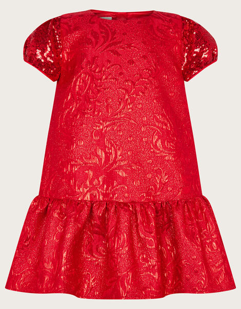 Jacquard Party Dress, Red (RED), large