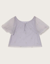 Nicola Embroidered Puff Sleeve Top, Purple (LILAC), large