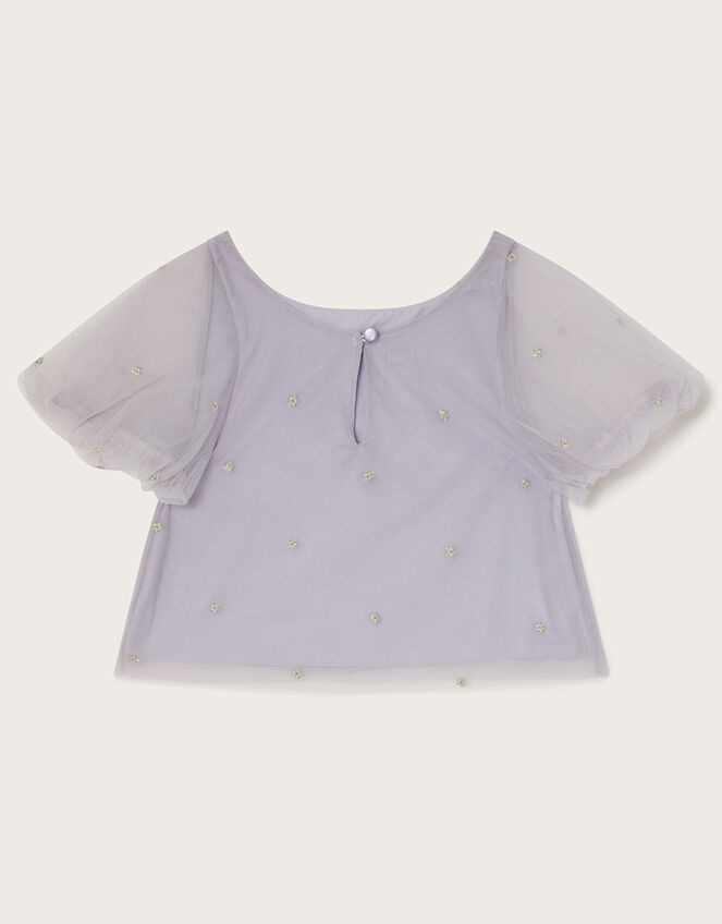 Nicola Embroidered Puff Sleeve Top, Purple (LILAC), large