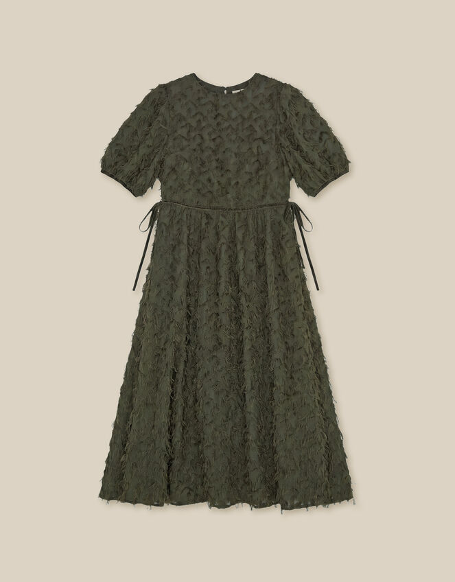 Felicity Short Sleeve Textured Fringe Midi Dress, Green (DARK GREEN), large