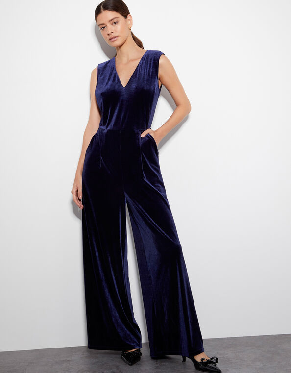 Vayle Velvet Jumpsuit, Blue (MIDNIGHT), large