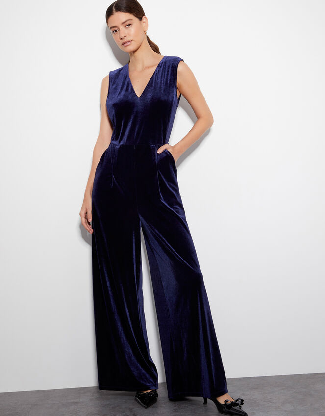 Vayle Velvet Jumpsuit, Blue (MIDNIGHT), large