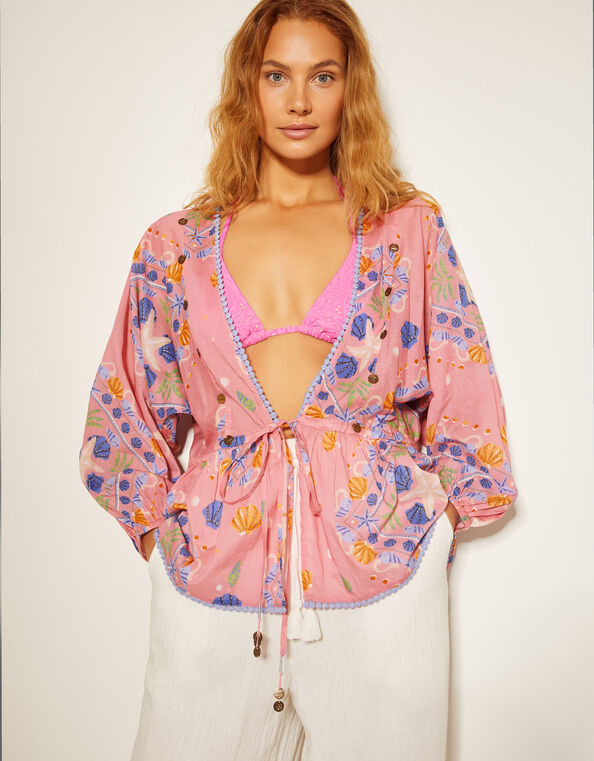 Mabel Shell Print Kaftan Top, Orange (PEACH), large