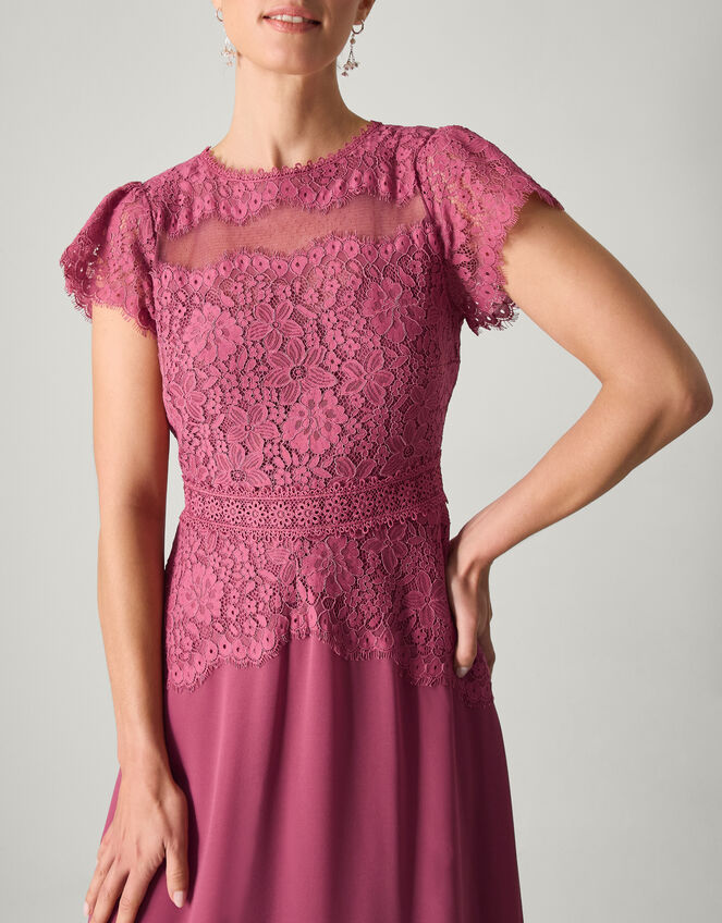 Monike Short Sleeve Lace Bridesmaid Dress, DARK PINK, large
