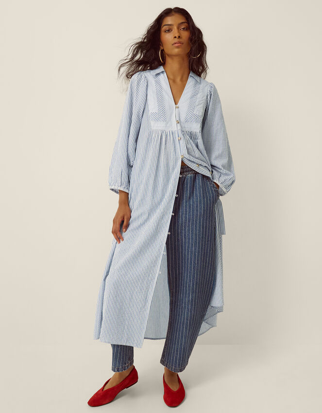 Callie Stripe Midi Shirt Dress, Blue (BLUE), large