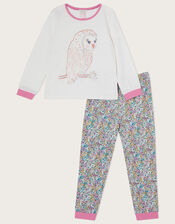 Glitter Owl Pyjama Set in Sustainable Cotton, Ivory (IVORY), large