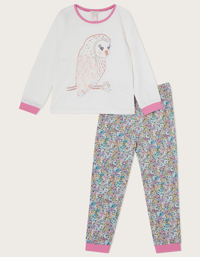 Glitter Owl Pyjama Set in Sustainable Cotton, Ivory (IVORY), large