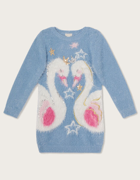 Double Swan Fluffy Knit Dress Blue, Blue (PALE BLUE), large