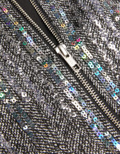 Tweed Jewelled Bomber Jacket, Grey (GREY), large