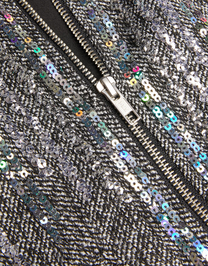 Tweed Jewelled Bomber Jacket, Grey (GREY), large