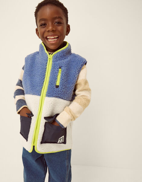 Colourblock Borg Fleece Gilet, Blue (BLUE), large