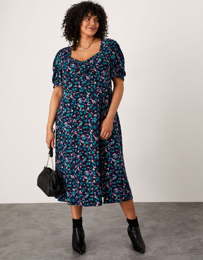 Animal Print Jersey Midi Dress, Blue (NAVY), large
