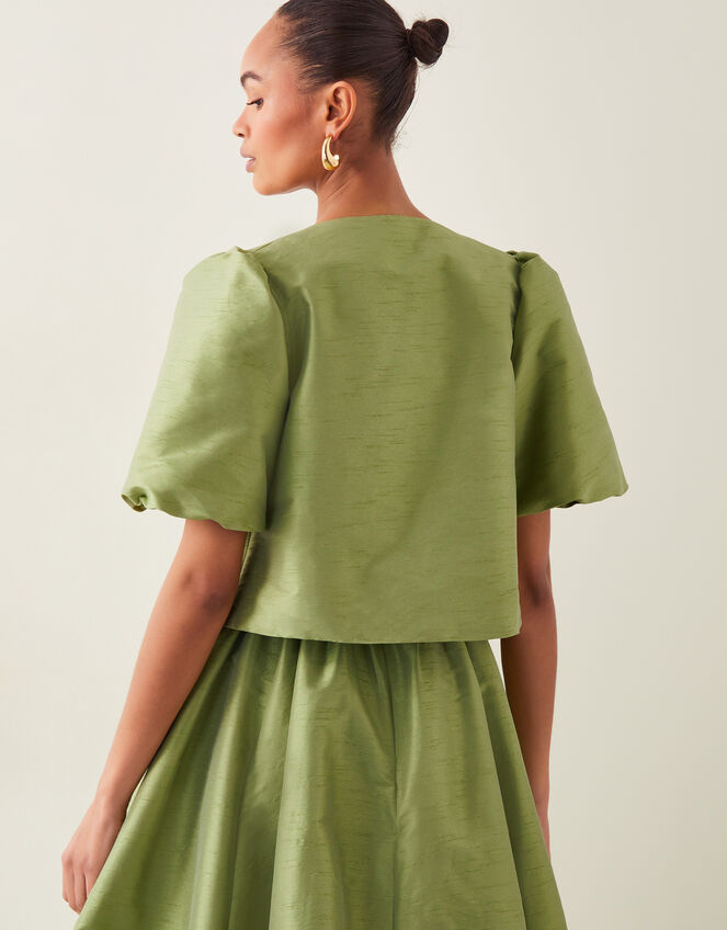 Mya Puff-Sleeve Jacket, Green (KHAKI), large