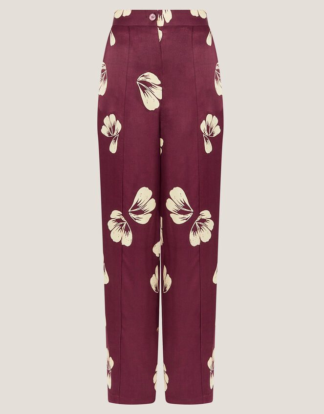 Roz Floral Straight Leg Trousers, Red (BURGUNDY), large