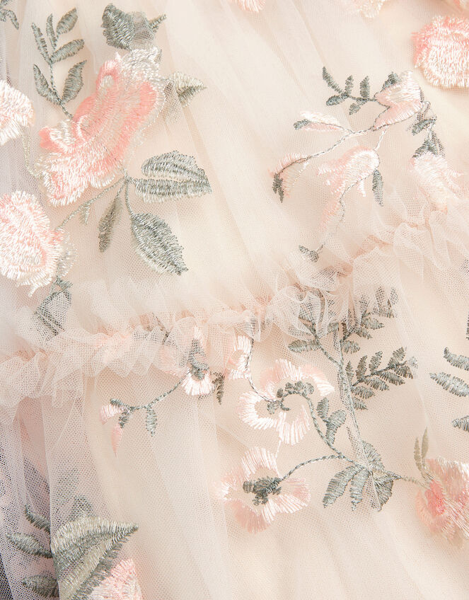 Azalea Puff Sleeve Embroidered Dress, White (WARM IVORY), large