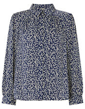 Square Spot Satin Blouse, Blue (NAVY), large