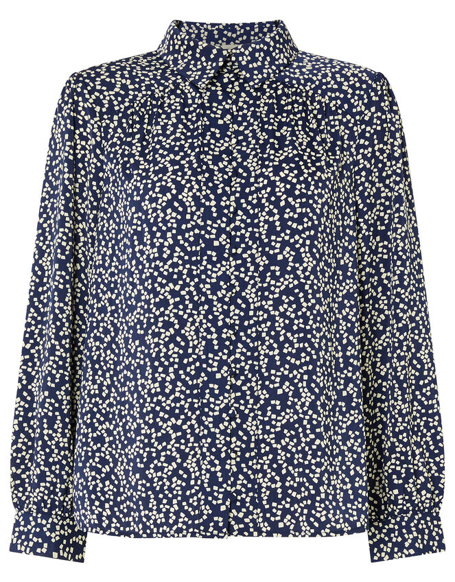 Square Spot Satin Blouse, Blue (NAVY), large