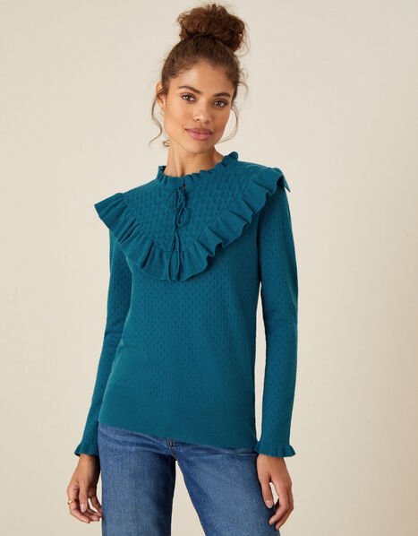 Ronnie Ruffle Lace-Up Jumper Teal, Teal (TEAL), large