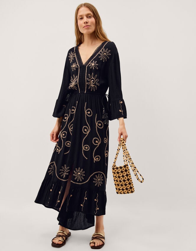 Sophy Embroidered Maxi Kaftan, Black (BLACK), large