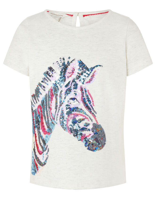 Zeena Sequin Zebra T-shirt, Ivory (IVORY), large
